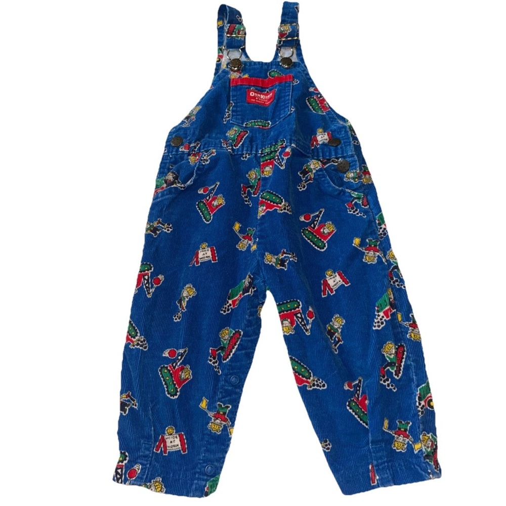 Vtg Oshkosh B’Gosh Vesbak “ Mice at Work “ Blue Corduroy Baby Overall  (24M) USA